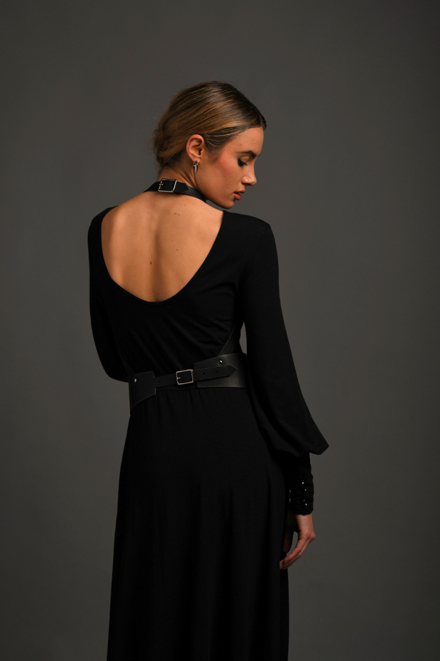 bishop sleeve dress black Maxi (Reversible) – Trued Apparel neckline: cowl Keyhole Front Size:US12 (EU44) Calla blue lily noir
