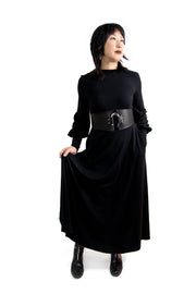 black goth gothy gothic edgy dark alt fashion tencel sustainable organic cotton ethical clothing womenswear vegetable tanned leather silver belt