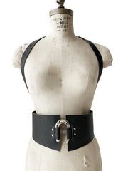 black goth gothy gothic edgy dark alt fashion tencel sustainable organic cotton ethical clothing womenswear vegetable tanned leather silver belt harness postfetish