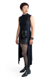 black goth gothy gothic edgy dark alt fashion tencel sustainable organic cotton ethical clothing womenswear long tunic asymmetrical mock neck sleeveless